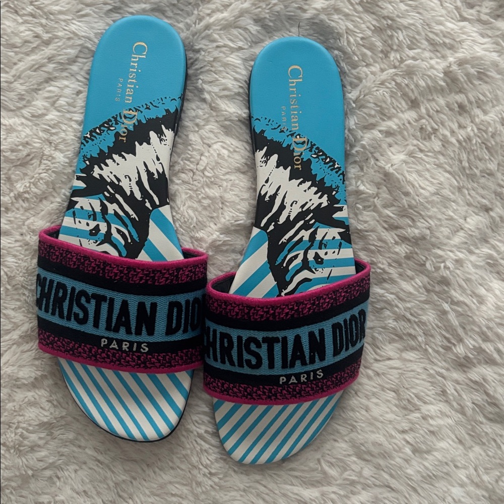 Dior Blue and Pink Striped very good Sandals